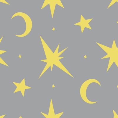 Желтые звёзды и луны на сером фоне