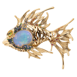 Брошь Рыбка с Опалом и Цветными Сапфирами, Brs0251-3/3