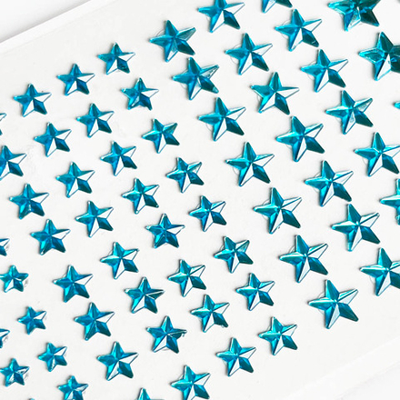Стразы самоклеющиеся звездочки разного размера 101 шт голубые
