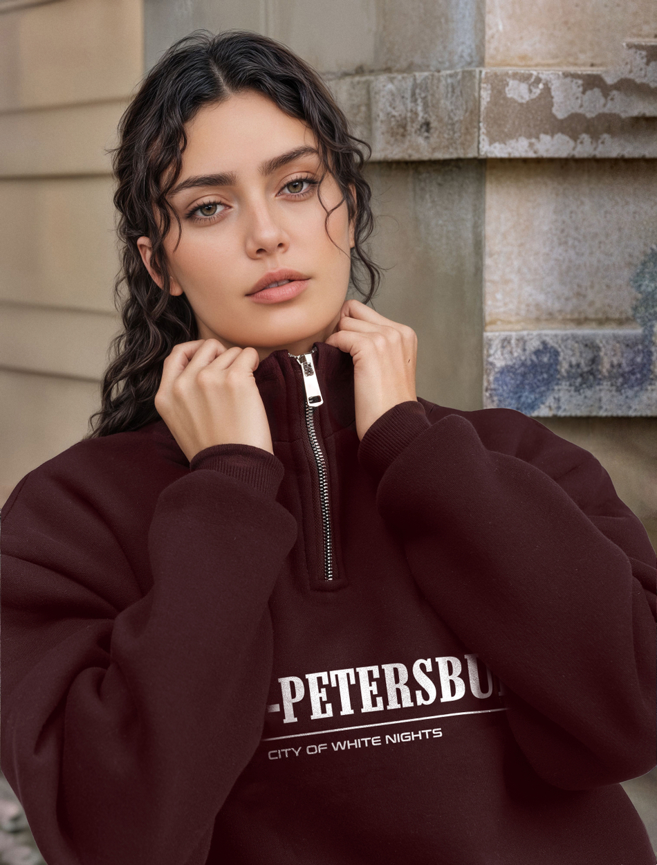 Толстовка женская с зип-воротником "Saint Petersburg" бордо
