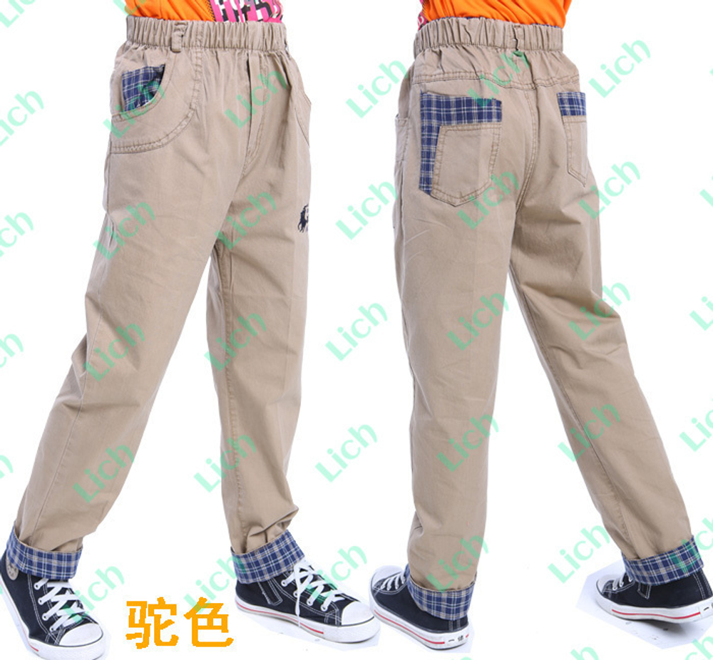 Брюки для мальчиков с клетчатыми вставками и карманами