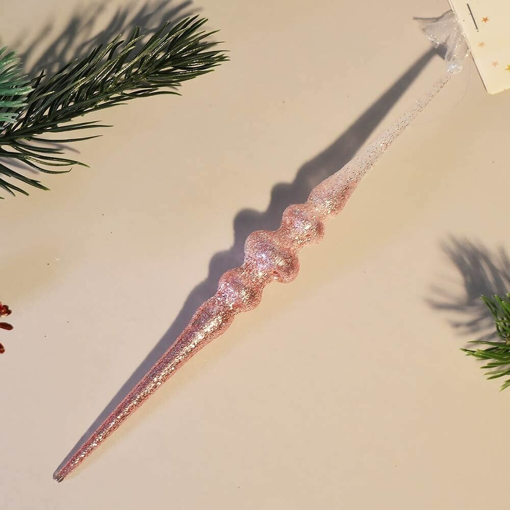 Подвеска "Искристая сосулька" 12см, белый/розовый