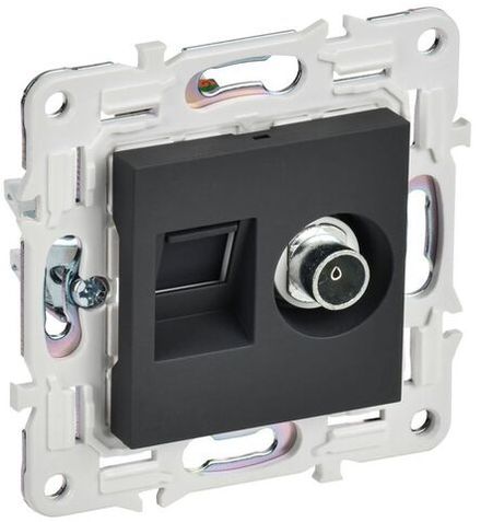 Розетка двойная TV+RJ45 кат.6E SKANDY SK-A15G графит IEK SK-AK20-2-K53