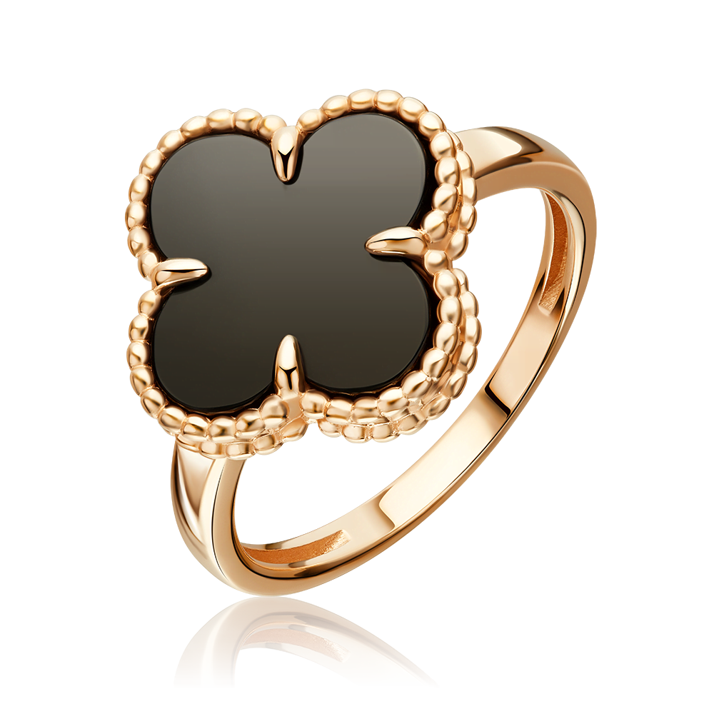 Кольцо «Клевер» из красного золота с ониксом