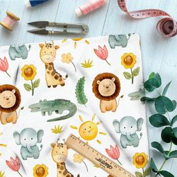 Ткань интерлок радостные животные в африке