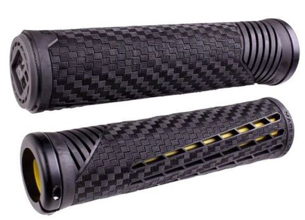 Грипсы ODI CF F35CFBY-B135мм, чёрно-желтые, чёрный алюм lock-on и закрытый торец, усиленный карбоном