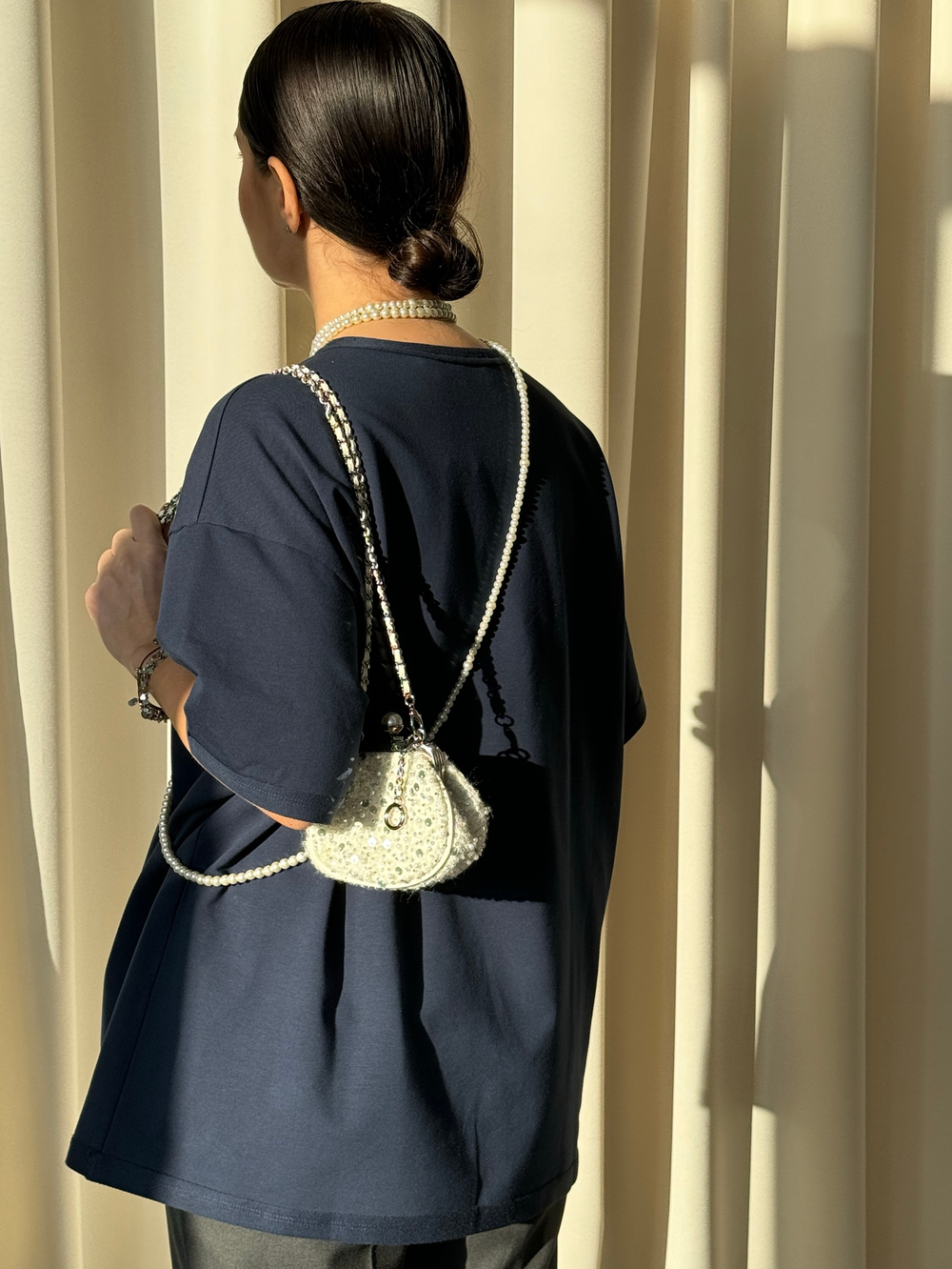 Футболка удлиненная темно-синяя