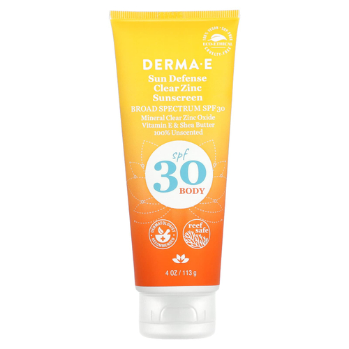 DERMA E, Sun Defense Clear Zinc, солнцезащитное средство для тела, SPF 30, без запаха, 113 г (4 унции)