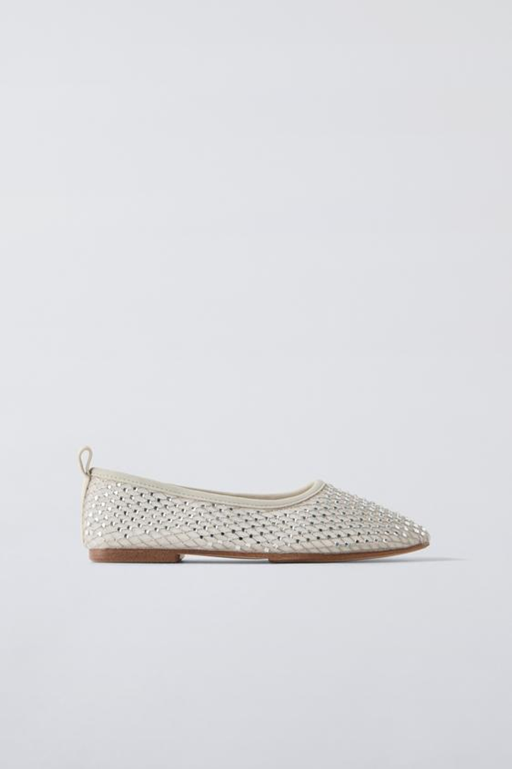 ZARA БАЛЕТКИ СО СТРАЗАМИ, КРЕМОВЫЙ