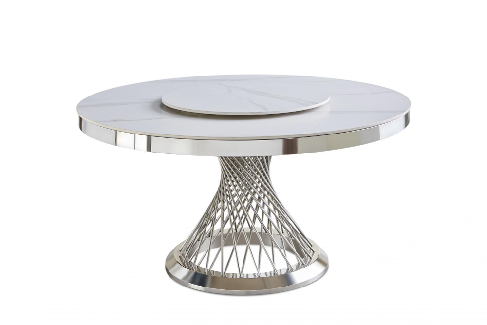 Стол обеденный Ist Casa Мелоди, 140х140х75 см, белый мрамор, серебро