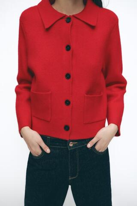 ZARA ОДНОТОННЫЙ КАРДИГАН, КРАСНЫЙ