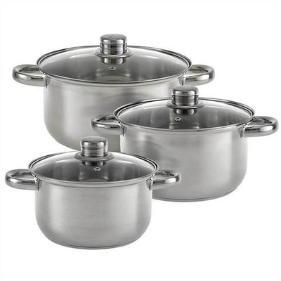Набор посуды 6 предметов: 3 кастрюли (2,6 л, 3,5 л, 4,2 л) из нержавеющей стали со стеклянными крышками WEBBER BE-632/6 "Classic"