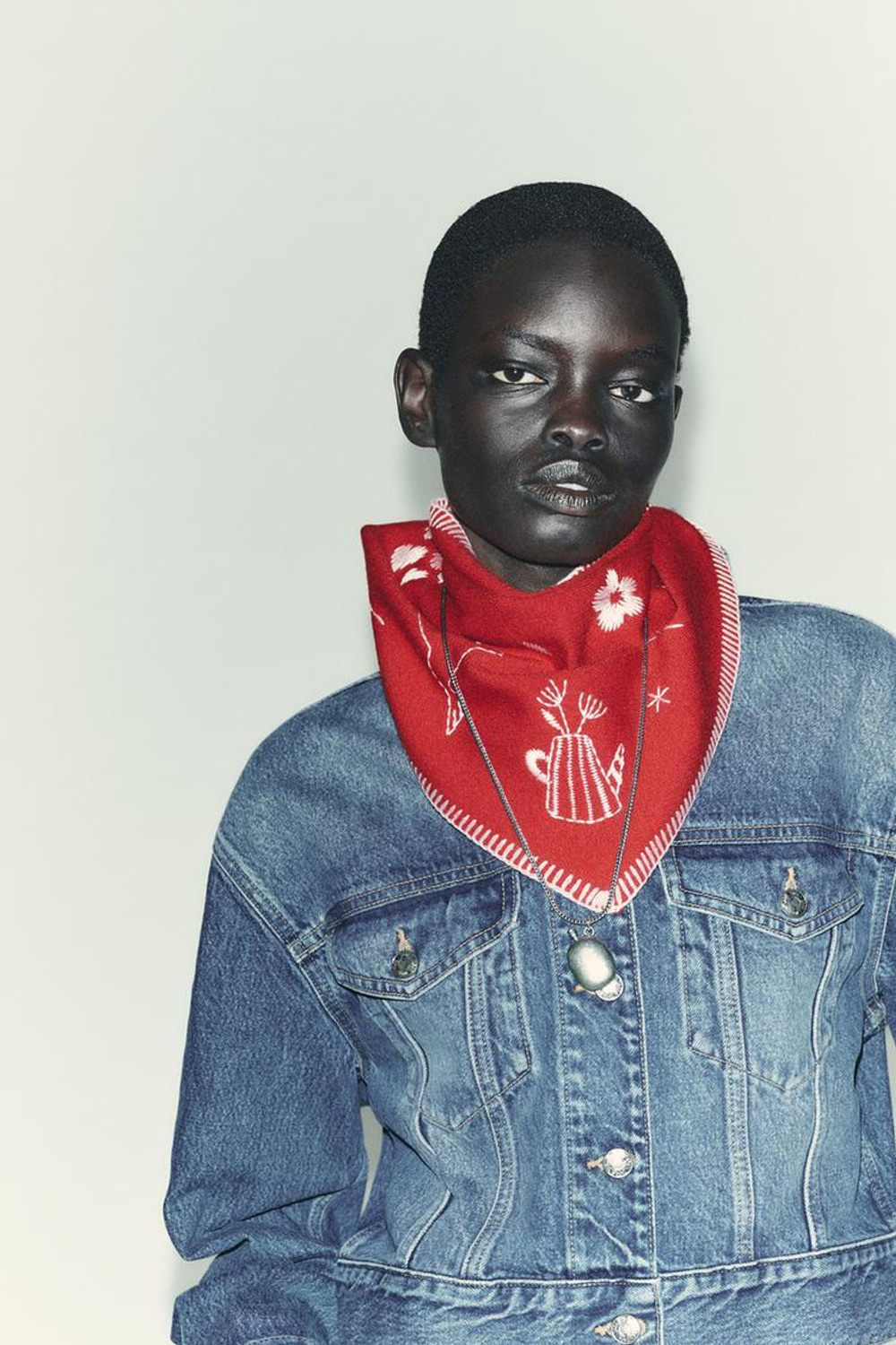 ZARA МАКСИ-БАНДАНА С ВЫШИВКОЙ, КРАСНЫЙ