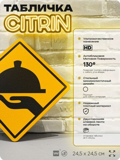 Табличка декоративная "Блюдо" на дверь и стену, для официанта, информационная, декоративный знак, 24,5х24,5 см, пластиковая, Айдентика Технолоджи