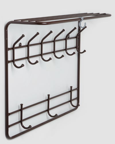 Вешалка настенная с полкой, 9 крючков, 2 яруса, 73×22×58 см, коричневая