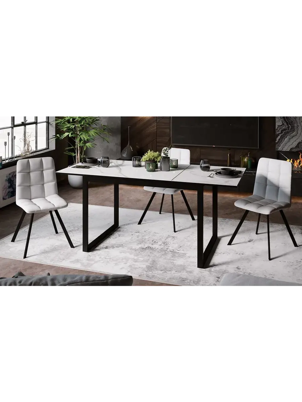 Стол кухонный Черный муар мрамор 120(180)х80х77 см