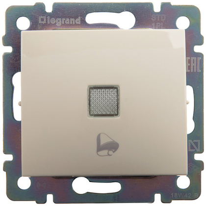 Выключатель кнопочный 1-клавишный с подсветкой с символом звонка 10А 250В схема 1PL слоновая кость Valena Classic LEGRAND