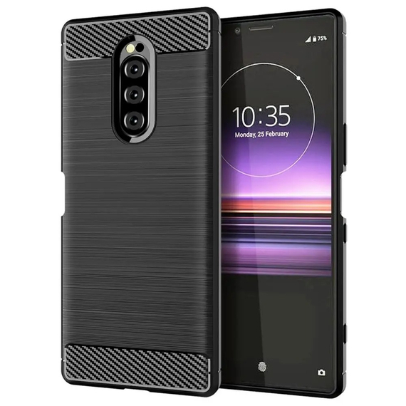 Чехол на Sony Xperia 1 цвет Black (черный), серия Carbon от Caseport