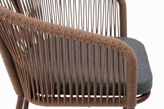 "Марсель" стул плетеный из роупа, каркас алюминий коричневый (RAL8016) муар, роуп коричневый круглый, ткань темно-серая 027