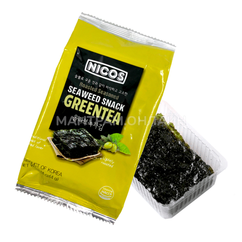 Снек Капуста морская сушеная Nicos Seaweed snack Green Tea вкус Зеленый чай 4 г