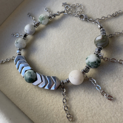 Комплект "Энергия ветра" с моховым агатом и цепочками