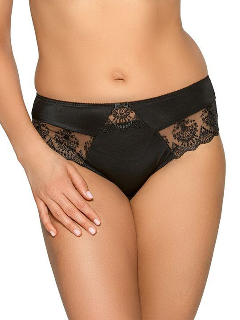 Трусики-бразилиана с кружевными вставками по бокам (Размер: XXL) (Цвет: черный)