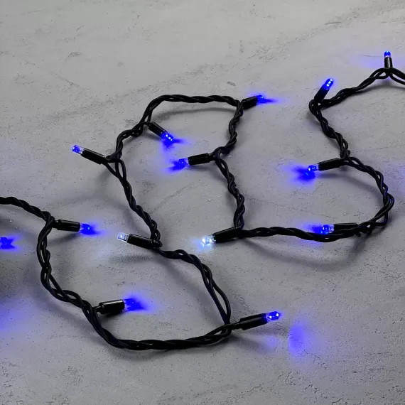 Гирлянда Нить 10 м., Синяя с Мерцанием Белого Диода 220В, 75 LED, Провод Черный Каучук, IP65, Beauty LED (LL75BLW-1-2B)