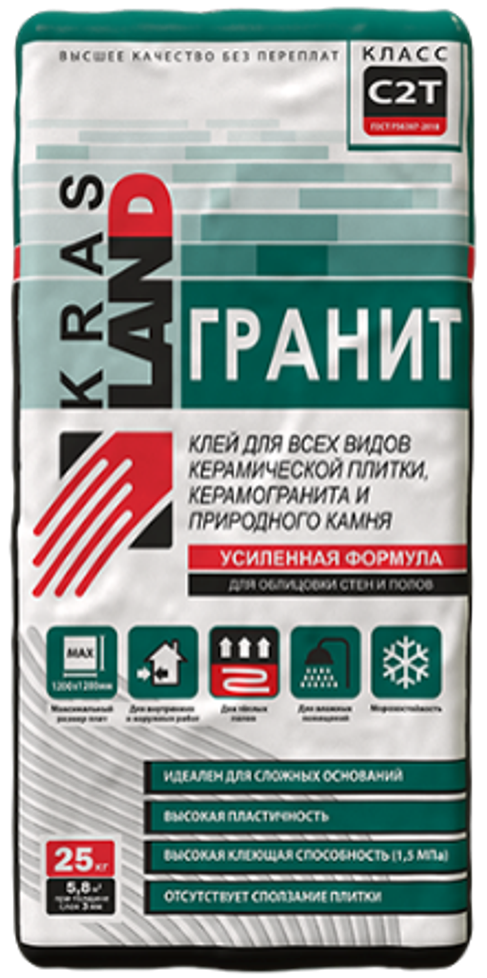 Клей для керамогранита ГРАНИТ Krasland 25 кг