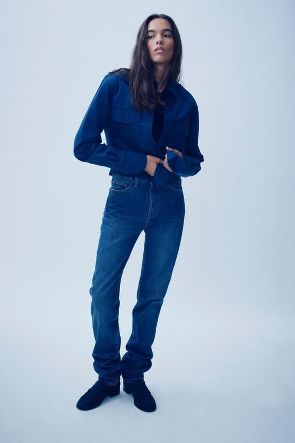 ZARA ДЖИНСЫ TRF СЛИМ С ВЫСОКОЙ ПОСАДКОЙ, МОРСКОЙ СИНИЙ