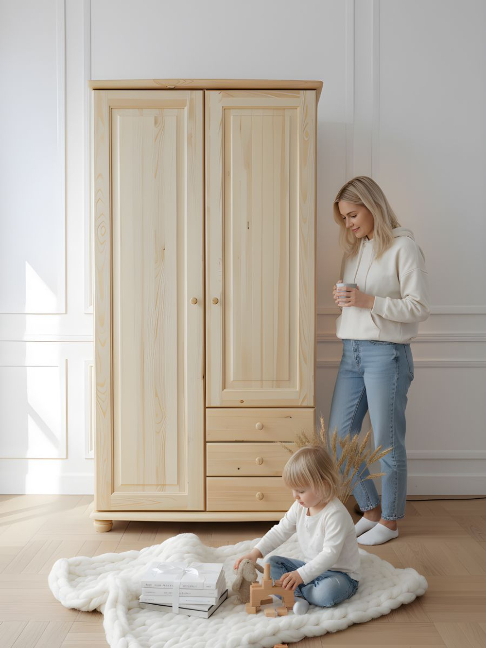 Шкаф 99х57х186. Фалко, распашной для одежды и вещей, в прихожую, спальню, гостиную, двухдверный с ящиками, деревянный, массив сосны, Dipriz