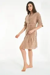 Халат женский велюровый 0509 бежевый NUSA Турция