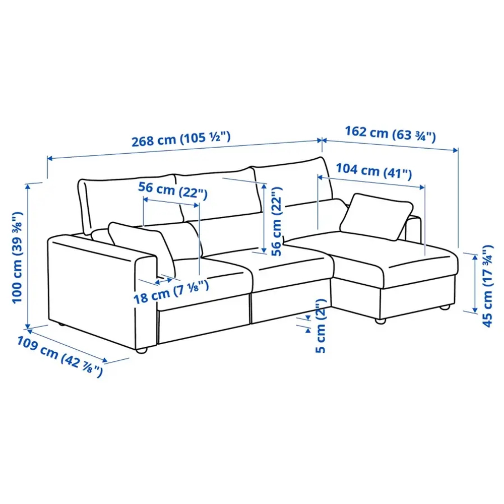 3-местный диван с шезлонгом - IKEA ESKILSTUNA,  100x162x268см, синий, ЭСКИЛЬСТУНА ИКЕА