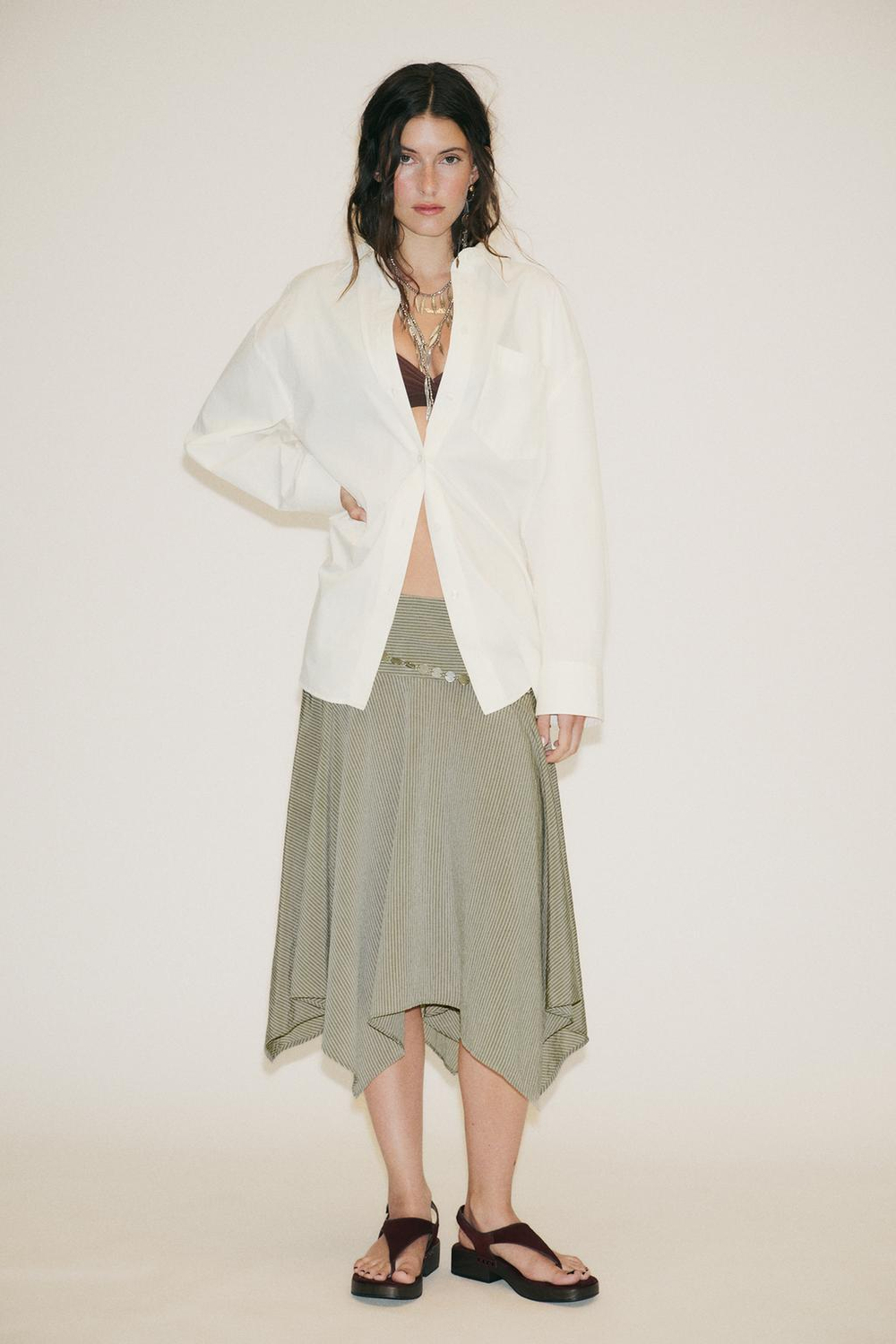 ZARA РУБАШКА ИЗ ПОПЛИНА, ЭКРЮ