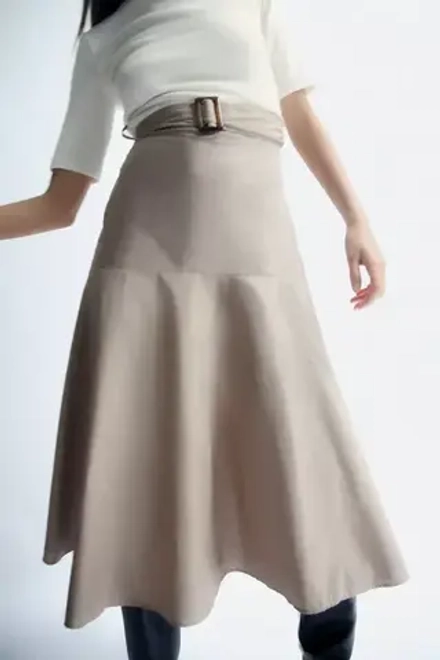 ZARA ПЛАТЬЕ ИЗ МЯГКОЙ ТКАНИ С РЕМНЕМ, ЭКРЮ/БЕЖЕВЫЙ