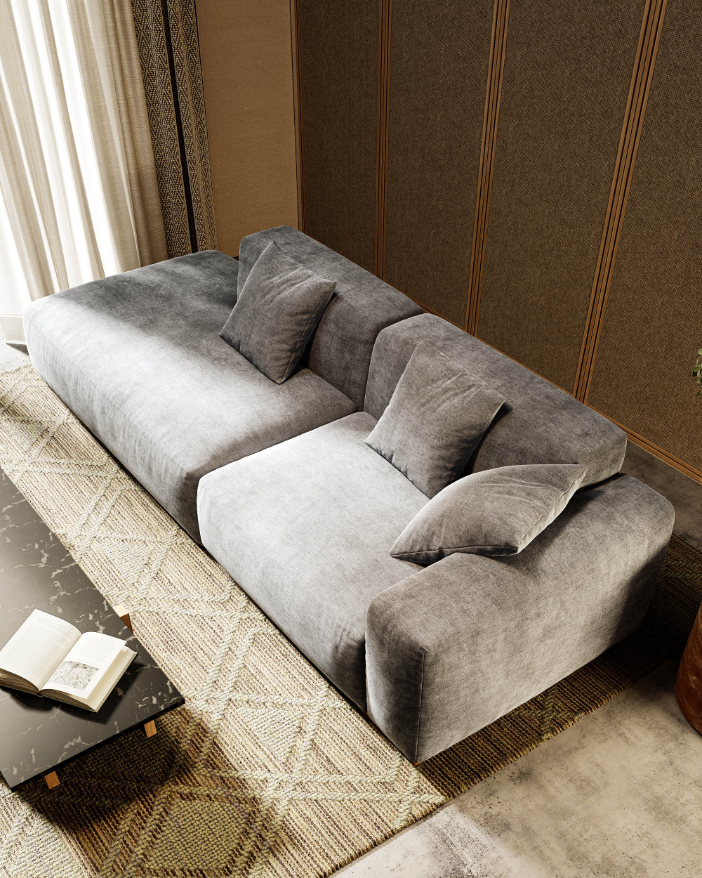 3-х местный нераскладной диван с лаундж модулем SAGA 010/005