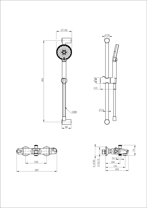 Смеситель для ванны с душевым гарнитуром и термостатом WONZON & WOGHAND, Хром (WW-C2001-A-CR)