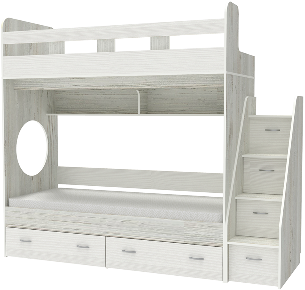 Двухъярусная кровать КарИВи Юниор 1 90х200 Винтерберг Белое Дерево