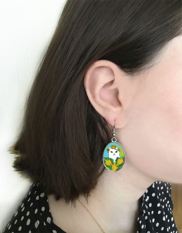 Серьги "Котик с мимозой"