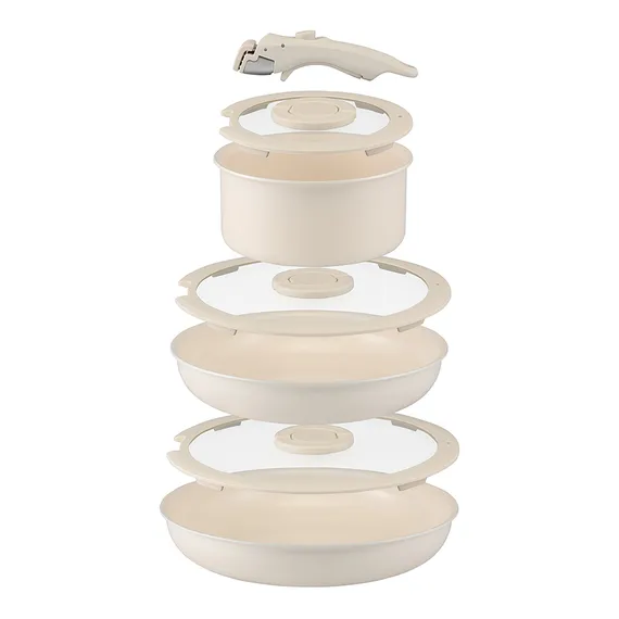 Набор посуды для приготовления со съемной ручкой smart ceramic, 7 предметов, молочный