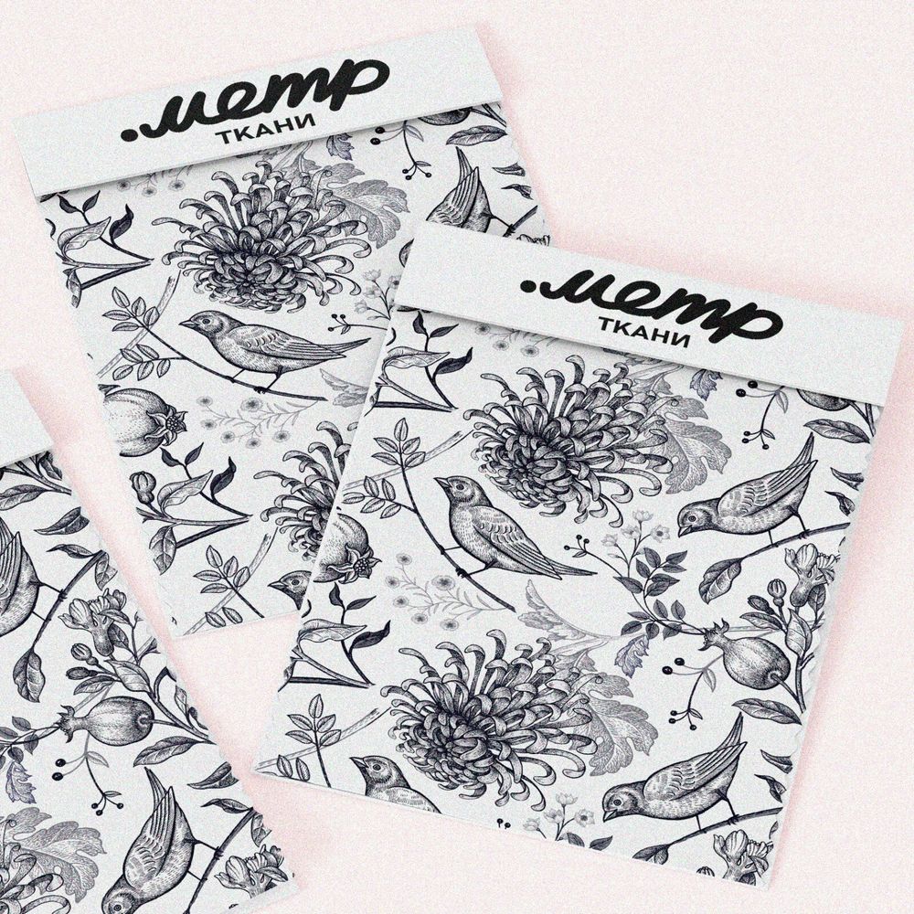 Ткань оксфорд 210 эскизные птицы с веткой граната