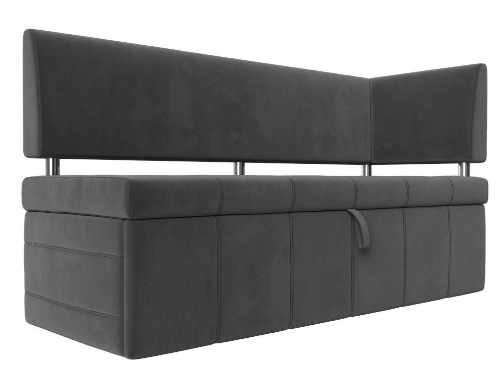 Диван кухонный прямой Стоун с углом правый, Серый, Велюр, 107270