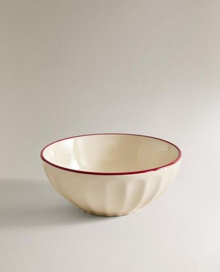 ZARA HOME НОВОГОДНЯЯ КЕРАМИЧЕСКАЯ ТАРЕЛКА, БЕЛЫЙ/КРАСНЫЙ