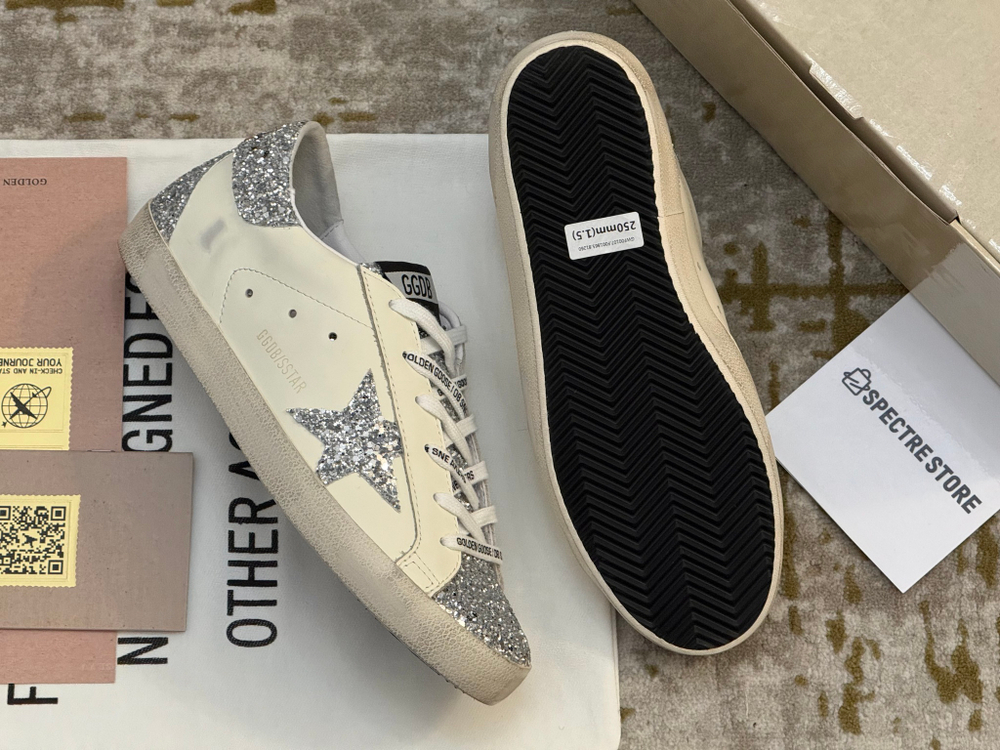 Super Star Wmns White Silver Glitters