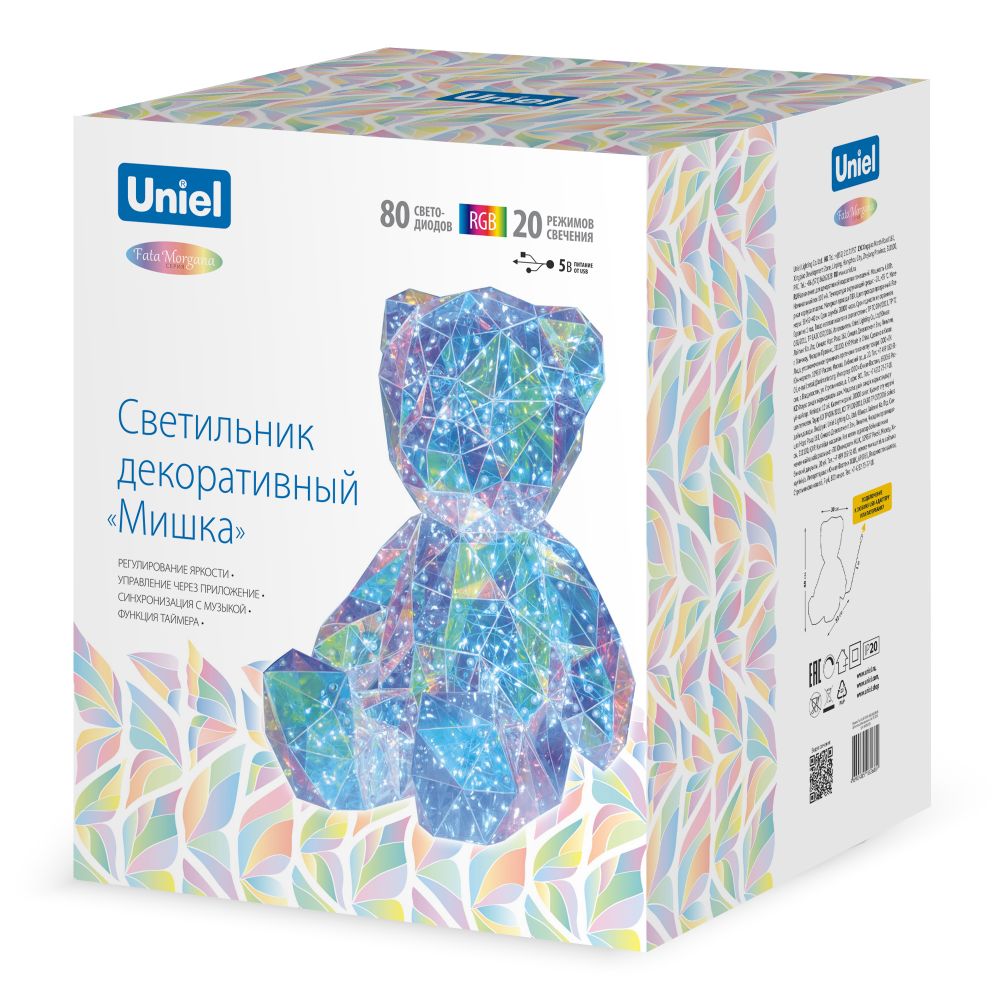 ULD-R504 USB-RGB BEAR Светильник декоративный Мишка. с USB проводом. 80 светодиодов. RGB свет. Цвет корпуса радужный. TM Uniel