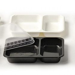 Контейнер двухсекционный черный, СВЧ, 22,5*17,5*3 см, PP, 125 шт/уп (крышка 81210078)