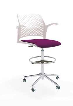 Кресло Rewind каркас хром, пластик белый, база стальная хромированная, с открытыми подлокотниками, сиденье фиолетовое
