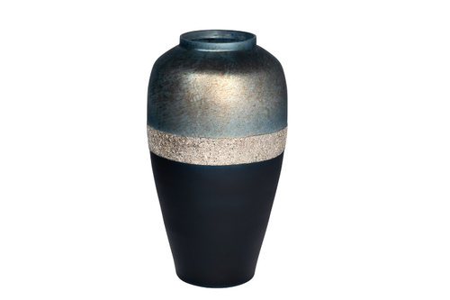 71PN-5155 Ваза стеклянная сине-голубая с золотом d28*51см