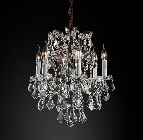 Подвесной дизайнерский светильник  19th C. Rococo Iron & Clear Crystal Round Chandelier 18" by Restoration Hardware