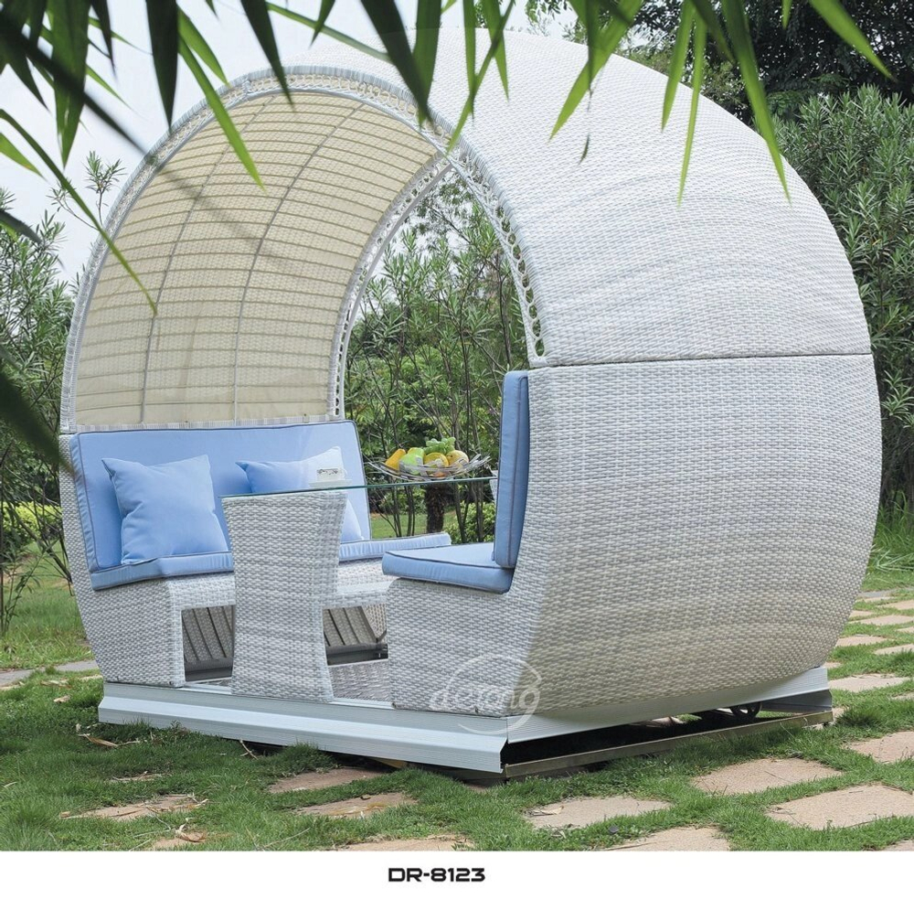 Маятниковые качели со столом Derong из искусственного ротанга, белый|серый