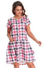 Клетчатое домашнее платье с кармашками (Размер: M) (Цвет: розовый с серым)